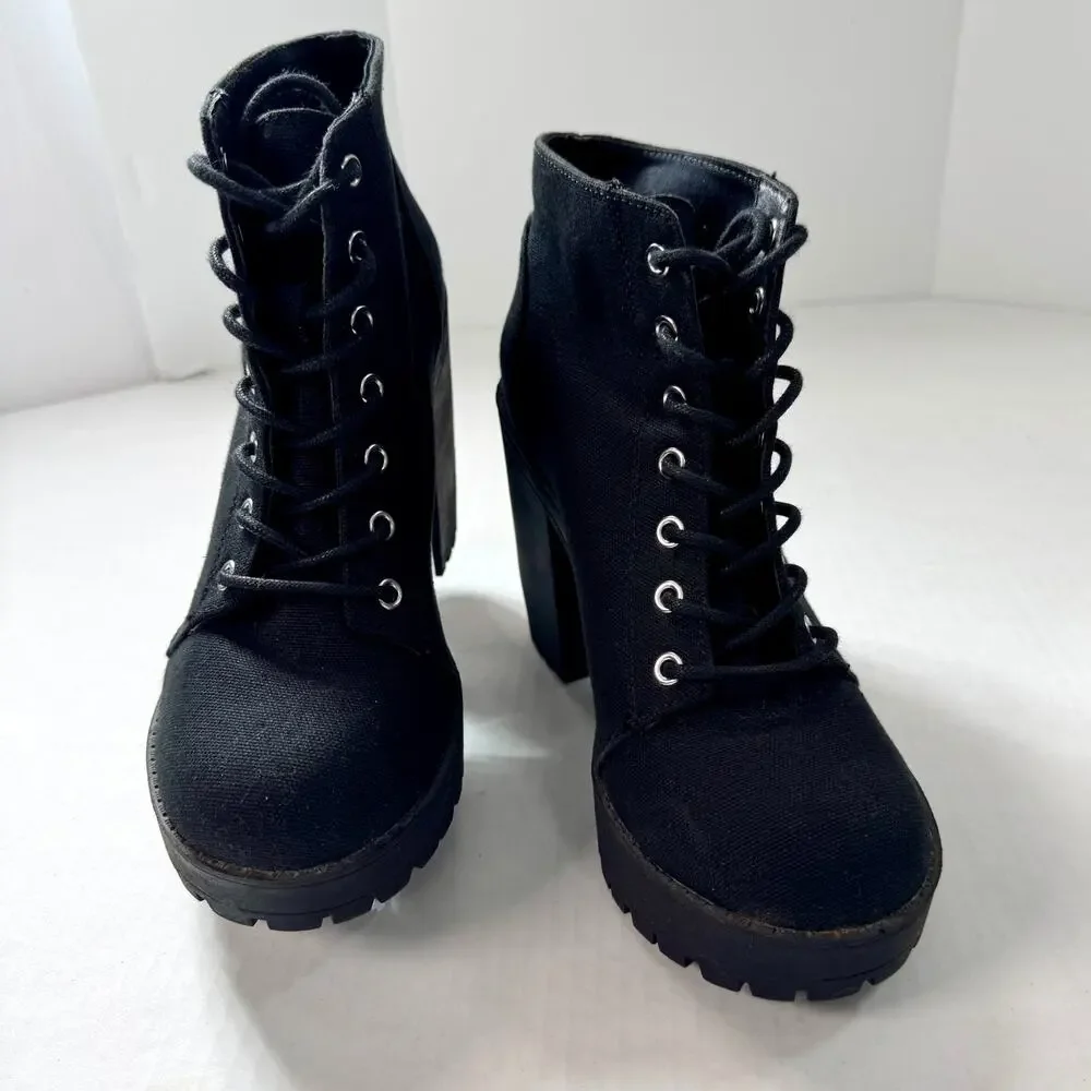 H&M Divided Platform Combat Boots Lace Up Lug Sole Women 7 Black